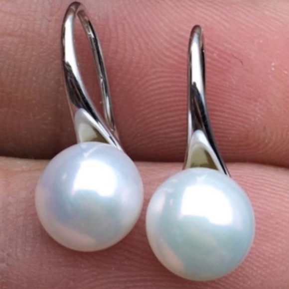 8mm White Cultured REAL Pearls 925 Sterling Silver - Picture 1 of 7